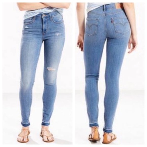 Levi's Denim - Levi's 721 High Rise Skinny Frayed Hem Blue Jeans